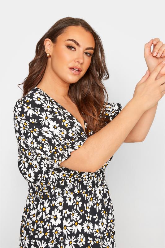 LIMITED COLLECTION Plus Size Black Daisy Print Hanky Hem Midi Dress | Yours Clothing 4