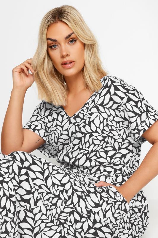 YOURS Plus Size White Leaf Print Wide Leg Jumpsuit | Yours Clothing 5