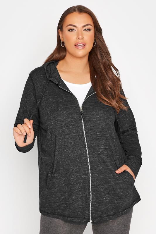 Black Marl Zip Through Hoodie | Sizes 16-40 | Yours Clothing 1