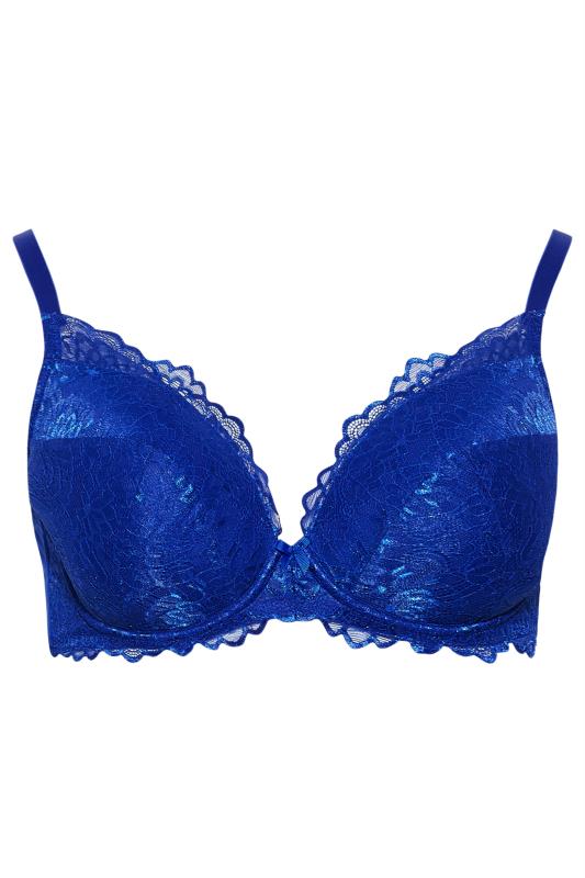 Blue Lace Padded Underwired Plunge Bra 4