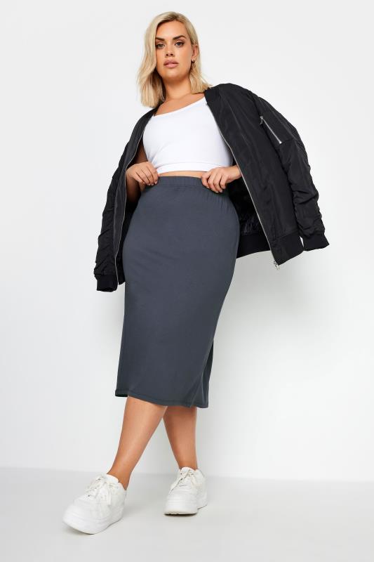 YOURS Plus Size Charcoal Grey Midi Tube Skirt | Yours Clothing 2