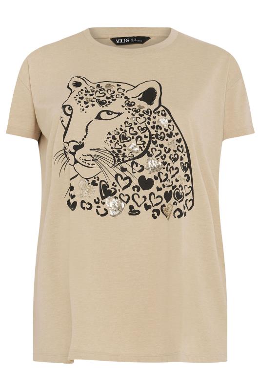 YOURS Plus Size Natural Brown Leopard Print Sequin T-Shirt | Yours Clothing  5
