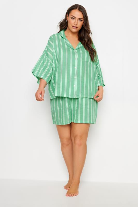 YOURS Plus Size Green Striped Pyjama Set | Yours Clothing 2