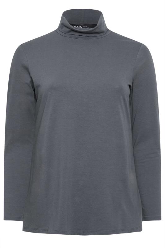 YOURS Plus Size Charcoal Grey Long Sleeve Turtle Neck Top | Yours Clothing 5