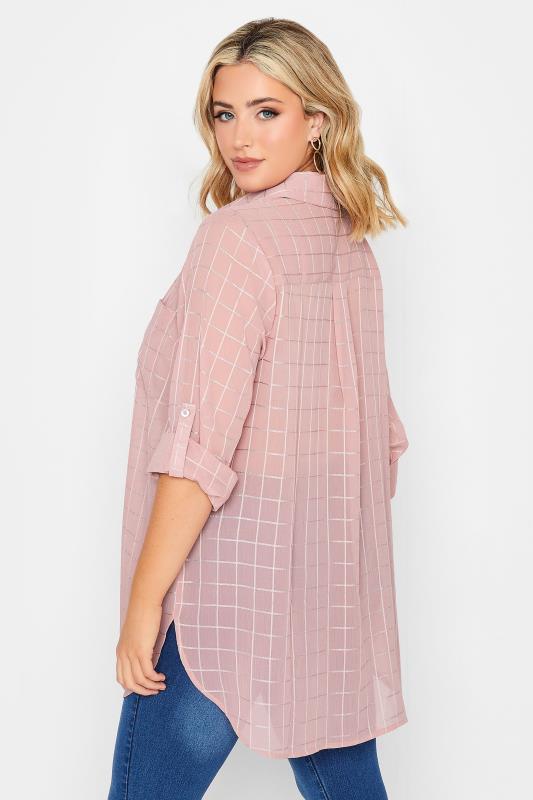 YOURS LONDON Plus Size Pink Check Chiffon Shirt | Yours Clothing 6