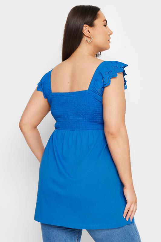 YOURS Plus Size Cobalt Blue Broderie Anglaise Peplum Top | Yours Clothing 3