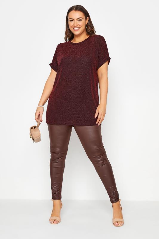 Plus Size YOURS LONDON Wine Red Metallic Zig Zag Top | Yours Clothing 2