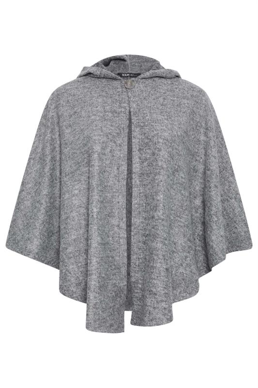 YOURS Plus Size Grey Soft Touch Button Cape Jacket | Yours Clothing 5