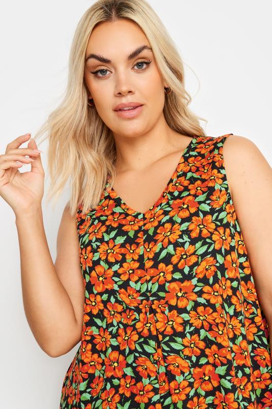 YOURS Plus Size Orange Floral Printed Vest Top | Yours Clothing 4