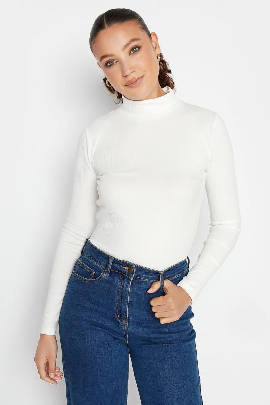 LTS Tall White Ribbed Roll Neck Top | Long Tall Sally 1