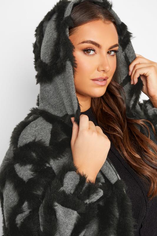 YOURS LUXURY Plus Size Grey Faux Fur Stripe Hooded Jacket | Yours Clothing 4