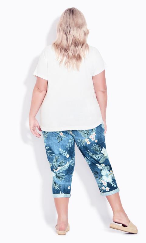Evans Blue Washed Tropical Print Cropped Trousers 3