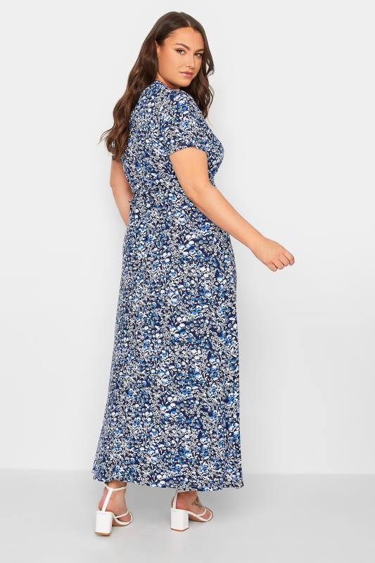 YOURS Curve Plus Size Black & Blue Ditsy Floral Wrap Dress | Yours Clothing  3