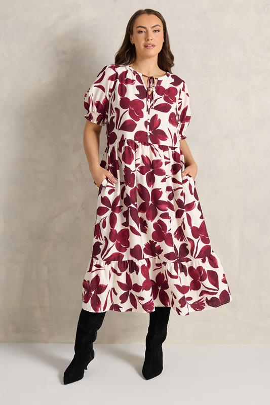 EVANS Plus Size Red Floral Tie Neck Maxi Dress | Evans 2