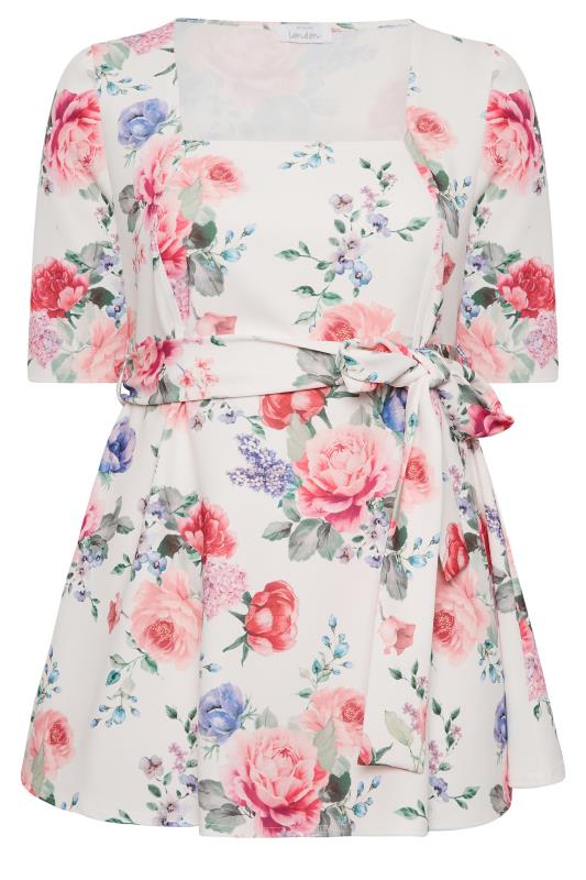 YOURS LONDON Plus Size White & Pink Floral Print Peplum Top | Yours Clothing 6