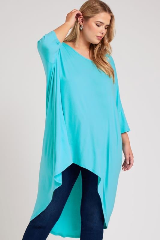 YOURS LONDON Plus Size Blue Dipped Hem Longline Tunic | Yours Clothing 2