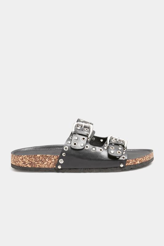 LTS Black Studded Buckle Strap Sandals In Standard Fit | Long Tall Sally 3