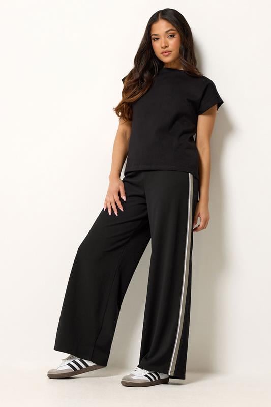 Petite Wide Leg Trousers PixieGirl Petite Black Side Stripe Detail Wide Leg Trousers