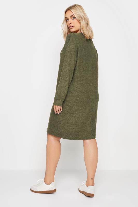 YOURS Plus Size Khaki Green Soft Touch Jumper Dress | Yours Clothing 3