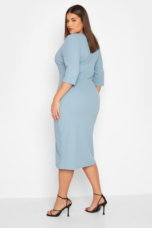Tall Women's LTS Light Blue Notch Neck Midi Dress | Long Tall Sally 3
