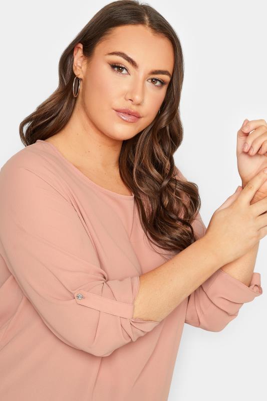 YOURS Plus Size Blush Pink Tab Sleeve Blouse | Yours Clothing 4