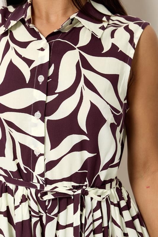 M&Co Petite Berry Purple Leaf Printed Sleeveless Midi Dress | M&Co 4