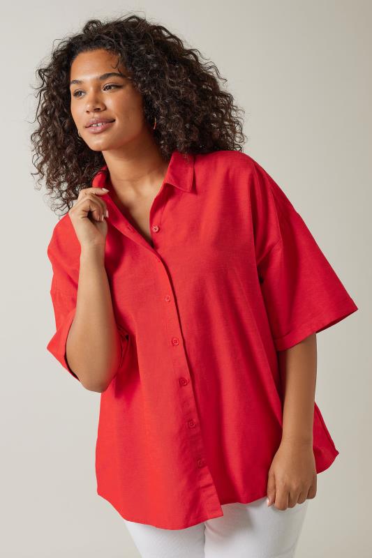 EVANS Plus Size Red Linen Shirt  | Yours Clothing 2