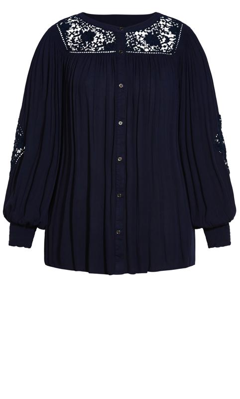 Evans Navy Blue Crochet Detail Shirt 8