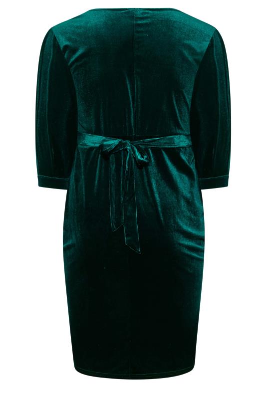 YOURS LONDON Curve Green Velvet Drop Shoulder Bodycon Wrap Dress | Yours Clothing 7