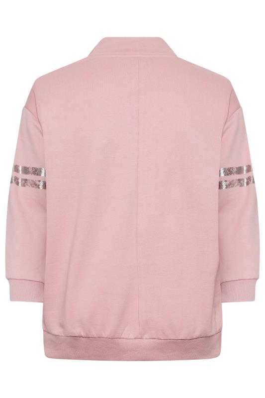 Plus Size Pink Metallic 'Brooklyn' Varsity Half Zip Sweatshirt | Yours Clothing 7