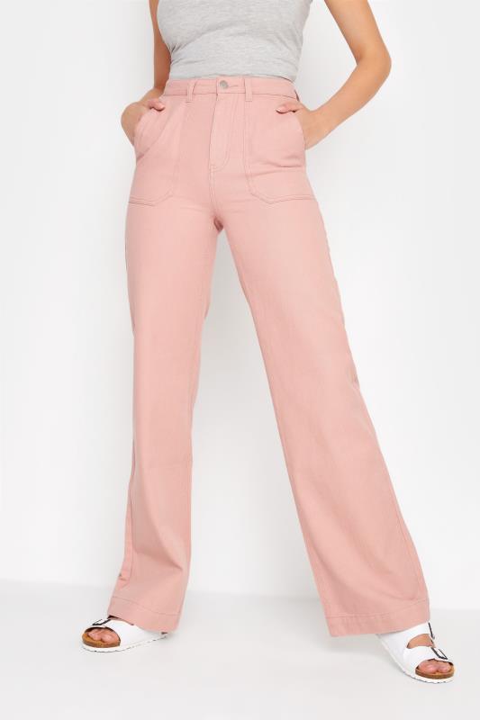 LTS Tall Pink Cotton Twill Wide Leg Trousers_A.jpg