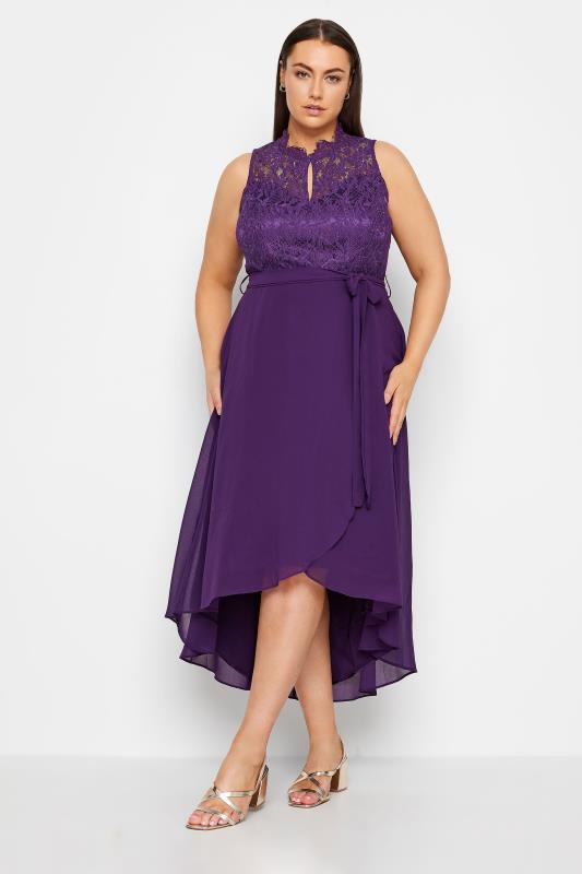 Plus Size  Evans Purple Dipped Hem Lace Dress