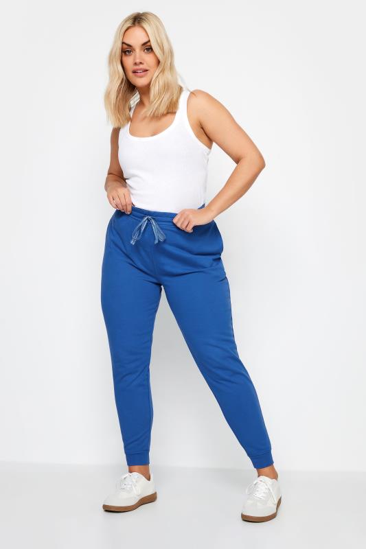 YOURS Plus Size Blue Elasticated Stretch Joggers | Yours Curve 2