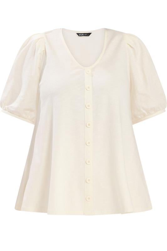YOURS Plus Size Ivory White Button Front Puff Sleeve Top | Yours Clothing  5