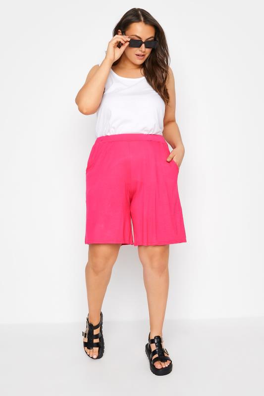 Curve Bright Pink Pull On Jersey Shorts_B.jpg