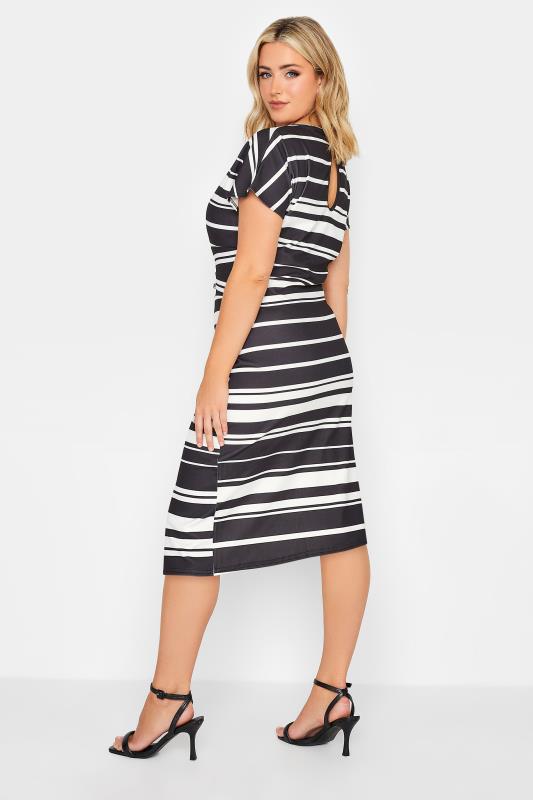 YOURS PETITE Plus Size Black & White Stripe Knot Midi Dress | Yours Clothing 3