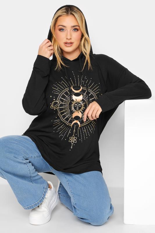 YOURS Plus Size Black Astrology Printed Hoodie | Yours Clothing 3