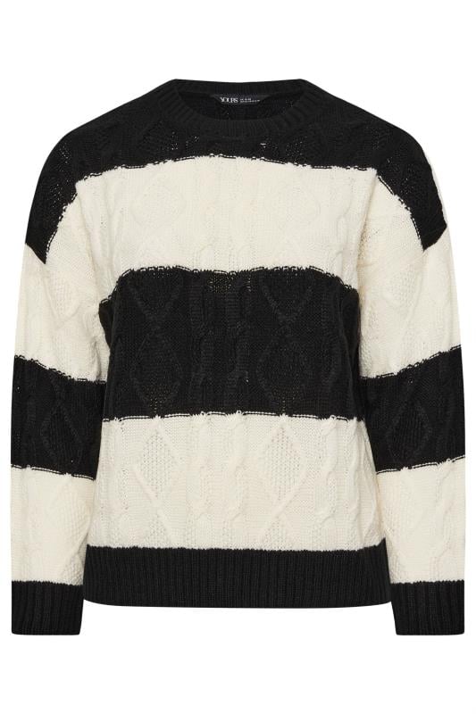 YOURS Plus Size Black & Cream Stripe Cable Twist Jumper | Yours Clothing 5