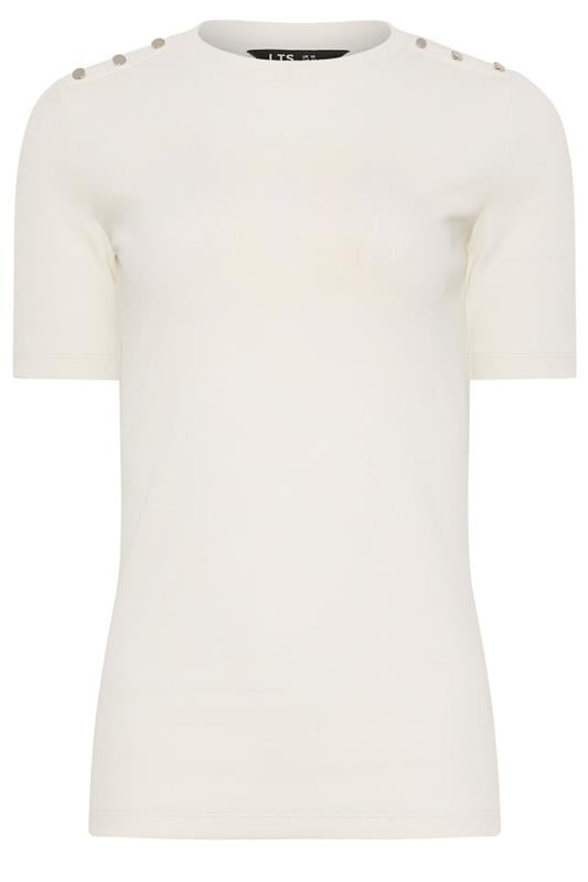 LTS Tall Women's Ivory White Ribbed Button T-Shirt | Long Tall Sally 5