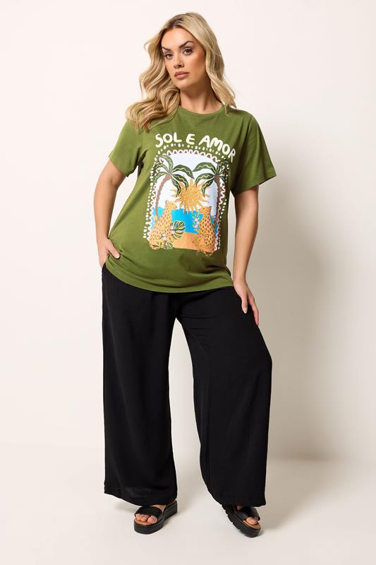 YOURS Plus Size Green 'Sol E Amor' Graphic T-Shirt | Yours Clothing 1
