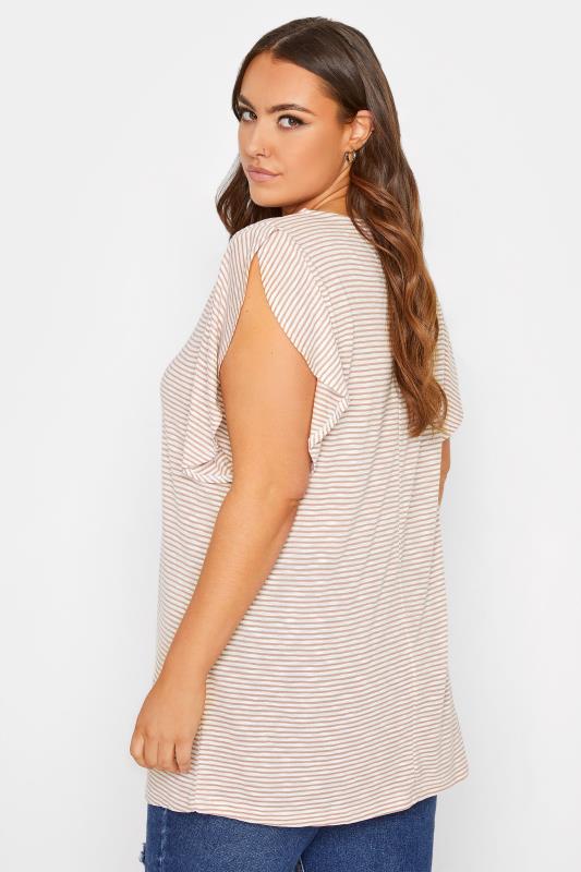 Curve White & Pink Striped Frill Sleeve Top 3