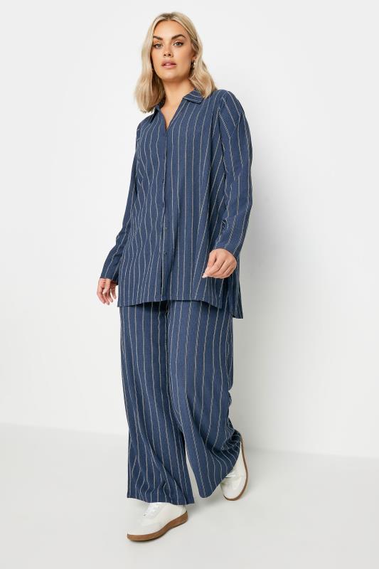 YOURS Plus Size Navy Blue Textured Pinstripe Shirt | Yours Clothing 3