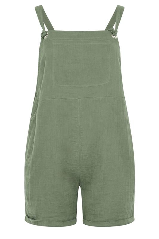 YOURS Plus Size Khaki Green Short Dungarees  5