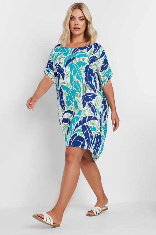 YOURS Plus Size Blue Tropical Print Tunic Dress | Yours Clothing 1