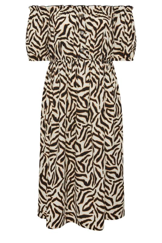YOURS Plus Size Beige Brown Animal Print Bardot Midi Dress | Yours Clothing 5