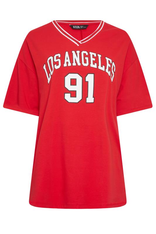 YOURS Curve Plus Size Red 'Los Angeles' Slogan Varsity Top | Yours Clothing 6