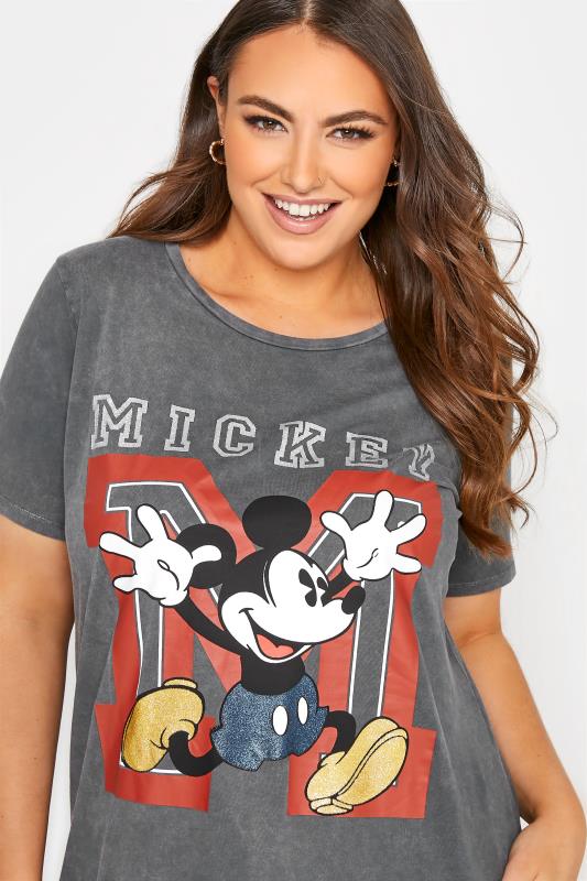 DISNEY Curve Charcoal Grey Mickey Mouse Glitter Graphic T-Shirt_E.jpg
