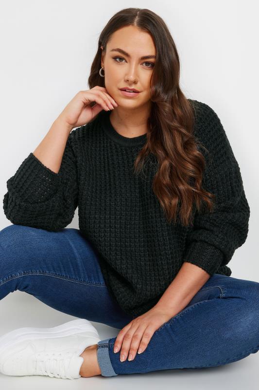  YOURS Curve Black Waffle Knit Jumper