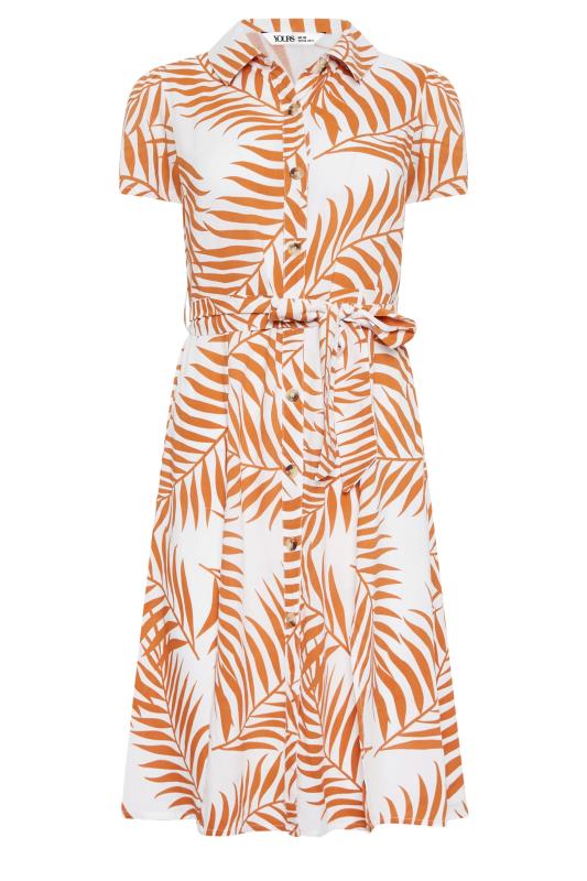 YOURS PETITE Plus Size Curve White & Orange Leaf Print Belted Midi Dress | Yours Clothing  6