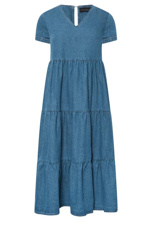 PixieGirl Petite Womens Blue Denim Tiered Midi Dress | PixieGirl 6